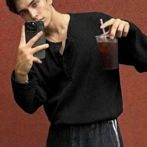 Men Henley Neck T-Shirt
